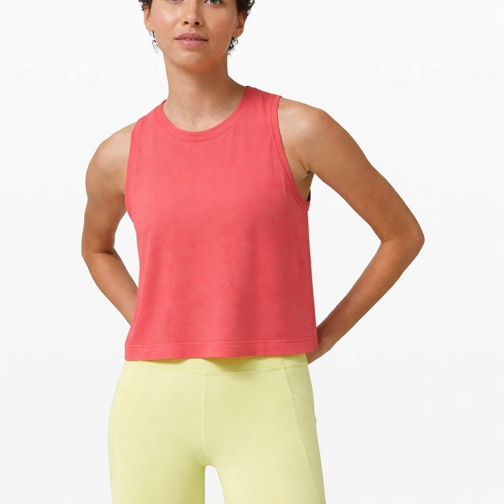 Lululemon Swiftly Tech Tank Cropped Top Women Size L/10 Coral Seamless Side Slit